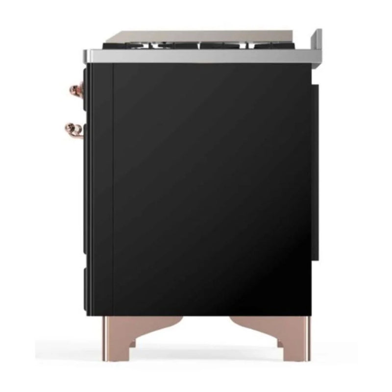 ILVE Majestic II 48" Dual Fuel Freestanding Range in Glossy Black with Copper Trim, UM12FDNS3BKPLP