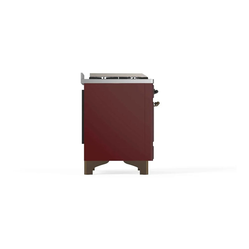 ILVE Majestic II 48" Dual Fuel Freestanding Range in Burgundy with Burnished Trim, UM12FDNS3BUBLP