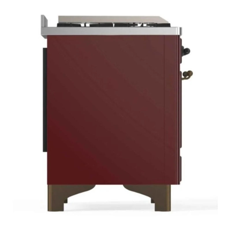 ILVE Majestic II 48" Dual Fuel Freestanding Range in Burgundy with Burnished Trim, UM12FDNS3BUB