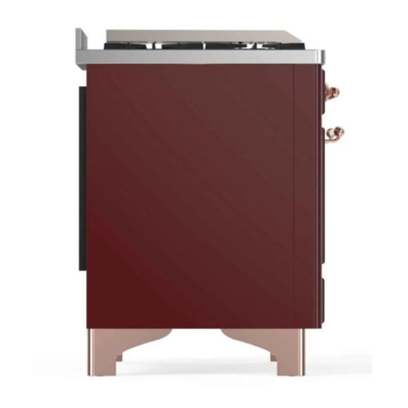 ILVE Majestic II 48" Dual Fuel Freestanding Range in Burgundy with Copper Trim, UM12FDNS3BUP