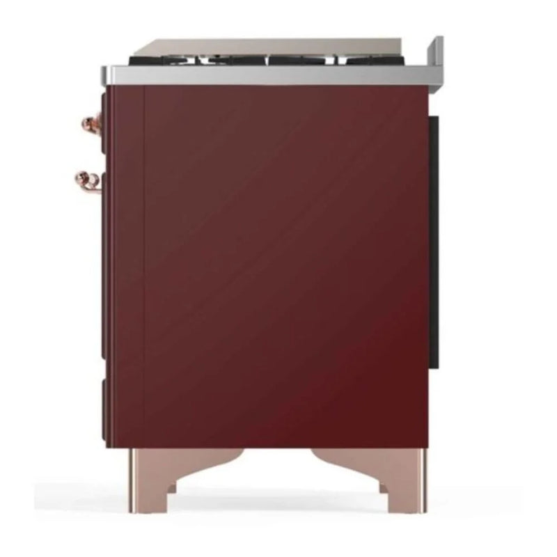 ILVE Majestic II 48" Dual Fuel Freestanding Range in Burgundy with Copper Trim, UM12FDNS3BUP