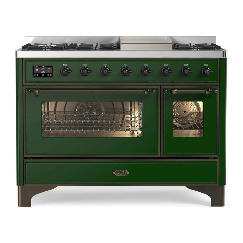 ILVE Majestic II 48" Dual Fuel Freestanding Range in Emerald Green with Burnished Trim, UM12FDNS3EGBLP