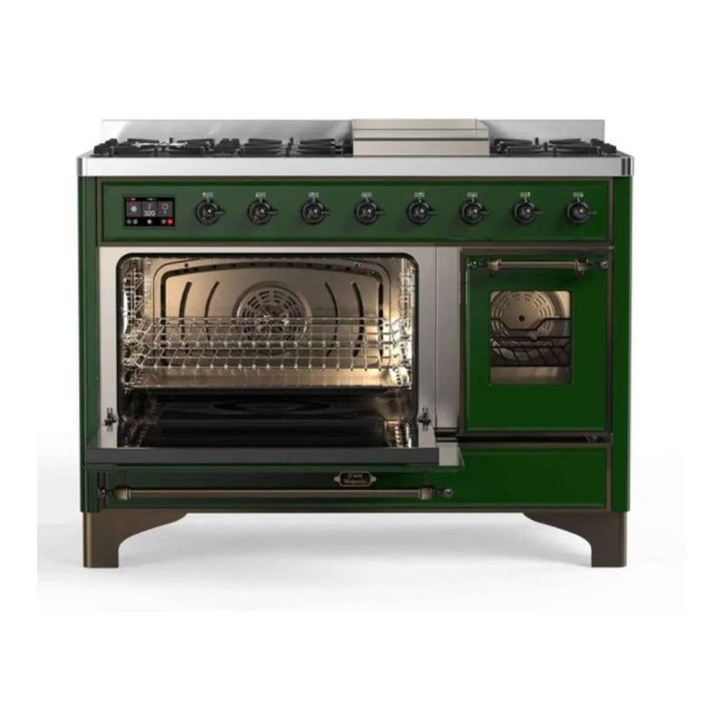 ILVE Majestic II 48" Dual Fuel Freestanding Range in Emerald Green with Burnished Trim, UM12FDNS3EGBLP
