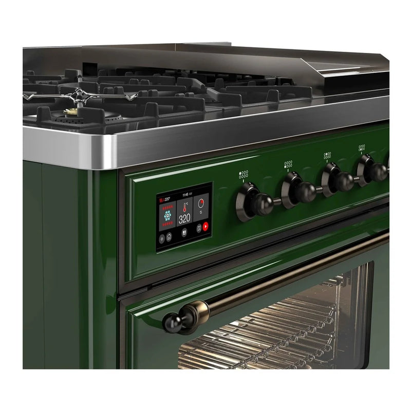 ILVE Majestic II 48" Dual Fuel Freestanding Range in Emerald Green with Burnished Trim, UM12FDNS3EGB