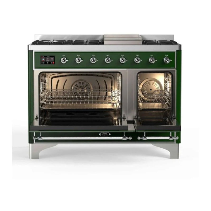 ILVE Majestic II 48" Dual Fuel Freestanding Range in Emerald Green with Chrome Trim, UM12FDNS3EGCLP