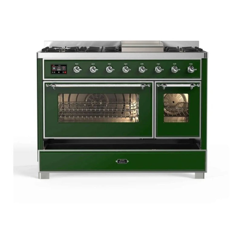 ILVE Majestic II 48" Dual Fuel Freestanding Range in Emerald Green with Chrome Trim, UM12FDNS3EGCLP