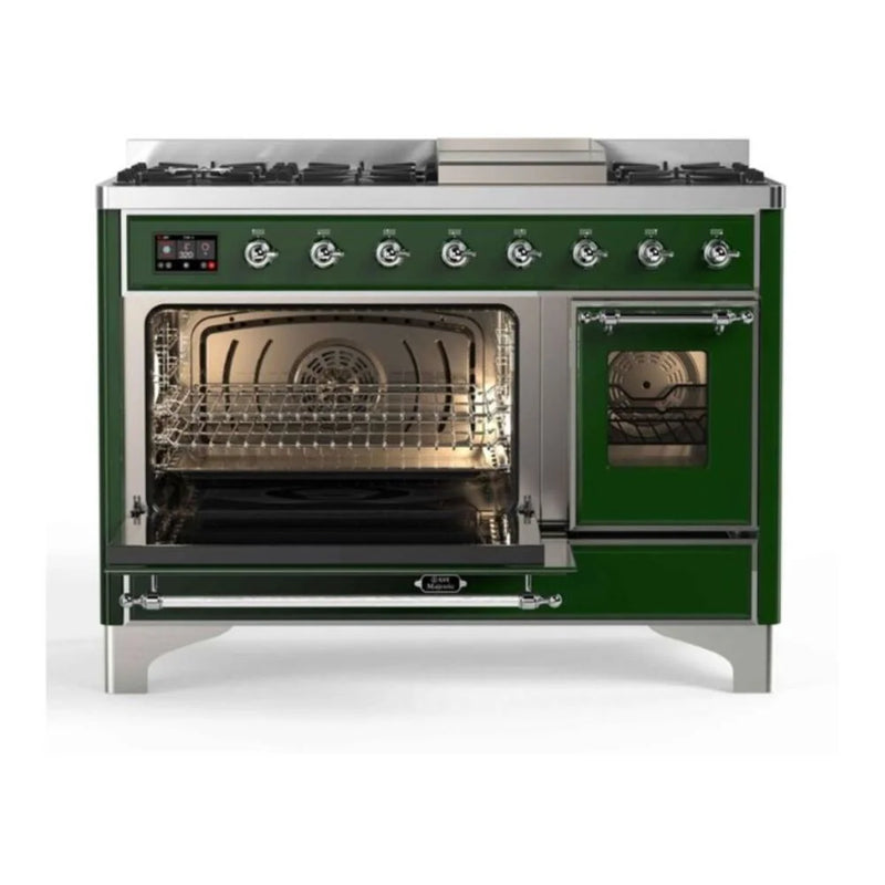 ILVE Majestic II 48" Dual Fuel Freestanding Range in Emerald Green with Chrome Trim, UM12FDNS3EGC
