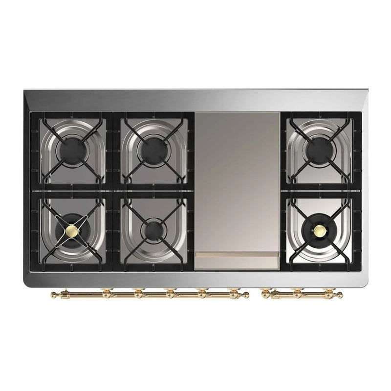 ILVE Majestic II 48" Dual Fuel Freestanding Range in Emerald Green with Brass Trim, UM12FDNS3EGGLP