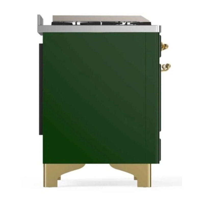 ILVE Majestic II 48" Dual Fuel Freestanding Range in Emerald Green with Brass Trim, UM12FDNS3EGGLP