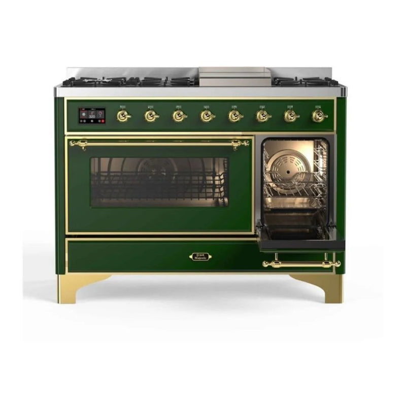 ILVE Majestic II 48" Dual Fuel Freestanding Range in Emerald Green with Brass Trim, UM12FDNS3EGG