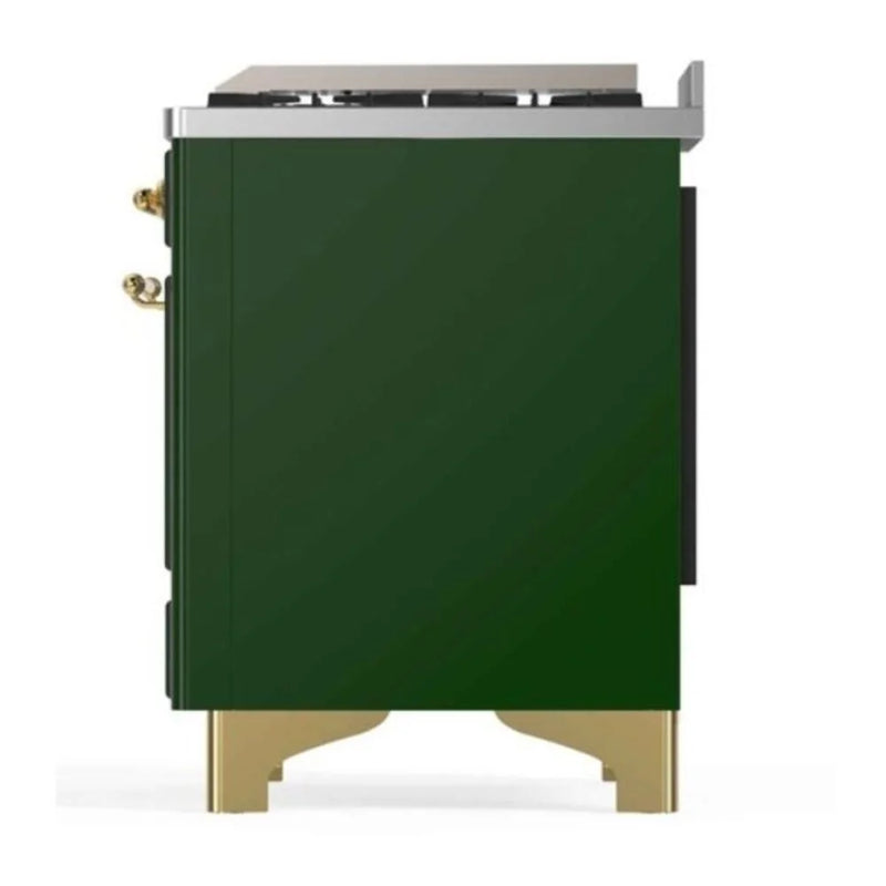 ILVE Majestic II 48" Dual Fuel Freestanding Range in Emerald Green with Brass Trim, UM12FDNS3EGG