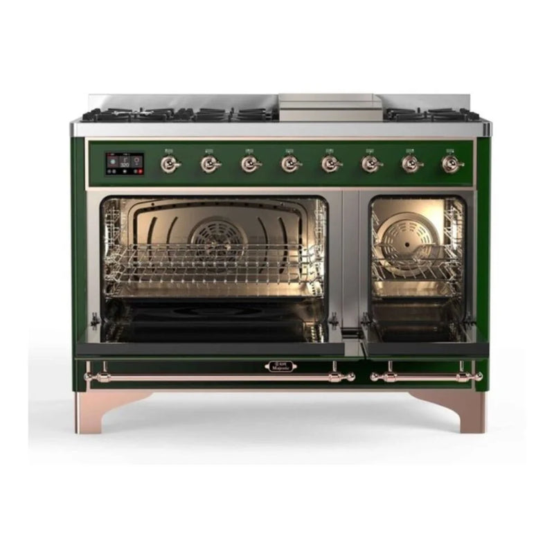 ILVE Majestic II 48" Dual Fuel Freestanding Range in Emerald Green with Copper Trim, UM12FDNS3EGPLP