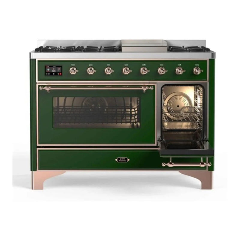 ILVE Majestic II 48" Dual Fuel Freestanding Range in Emerald Green with Copper Trim, UM12FDNS3EGPLP