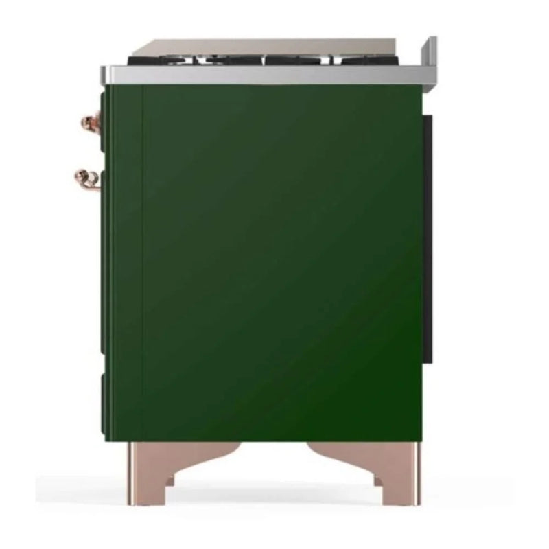 ILVE Majestic II 48" Dual Fuel Freestanding Range in Emerald Green with Copper Trim, UM12FDNS3EGPLP