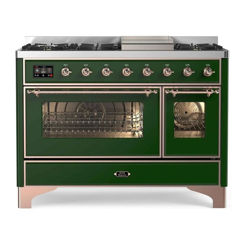 ILVE Majestic II 48" Dual Fuel Freestanding Range in Emerald Green with Copper Trim, UM12FDNS3EGP