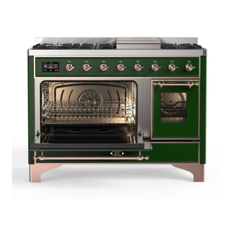 ILVE Majestic II 48" Dual Fuel Freestanding Range in Emerald Green with Copper Trim, UM12FDNS3EGP