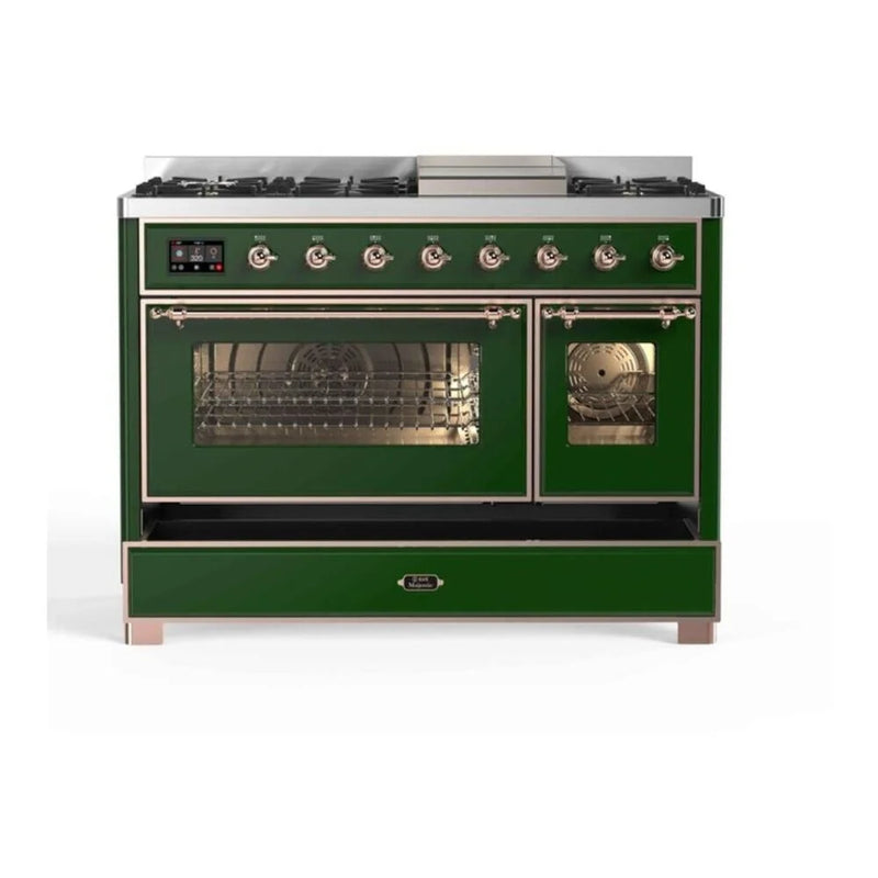 ILVE Majestic II 48" Dual Fuel Freestanding Range in Emerald Green with Copper Trim, UM12FDNS3EGP