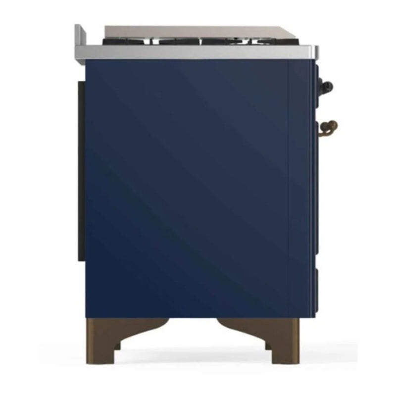 ILVE Majestic II 48" Dual Fuel Freestanding Range in Midnight Blue with Burnished Trim, UM12FDNS3MBB