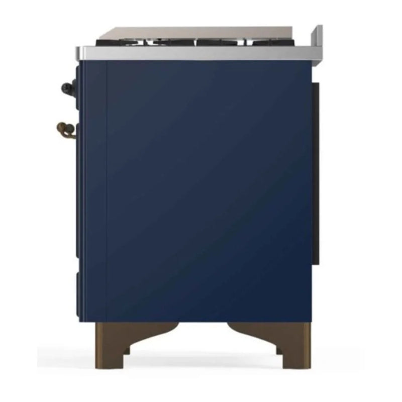 ILVE Majestic II 48" Dual Fuel Freestanding Range in Midnight Blue with Burnished Trim, UM12FDNS3MBB