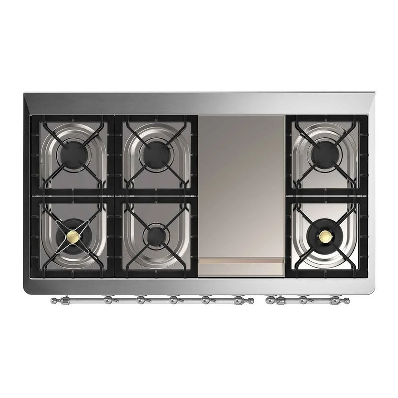ILVE Majestic II 48" Dual Fuel Freestanding Range in Midnight Blue with Chrome Trim, UM12FDNS3MBC