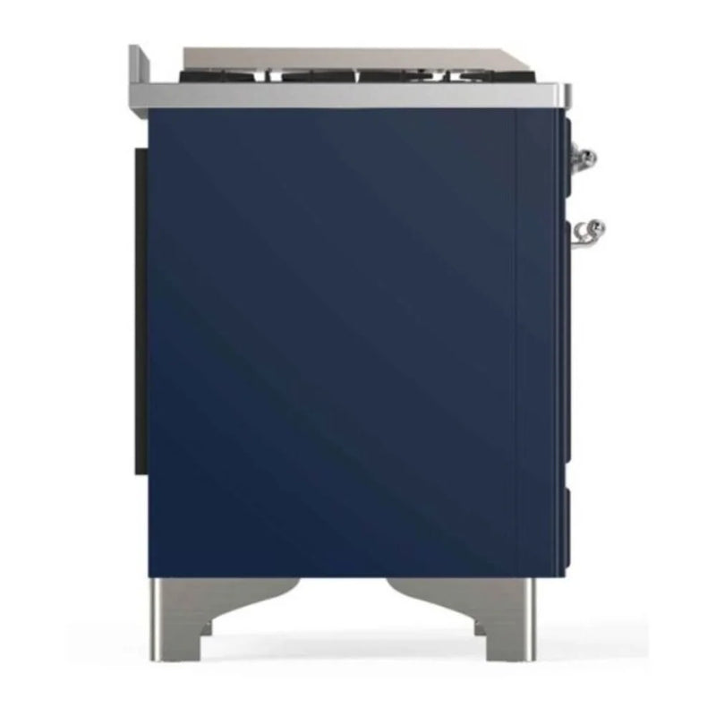 ILVE Majestic II 48" Dual Fuel Freestanding Range in Midnight Blue with Chrome Trim, UM12FDNS3MBC