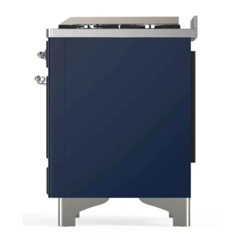 ILVE Majestic II 48" Dual Fuel Freestanding Range in Midnight Blue with Chrome Trim, UM12FDNS3MBC
