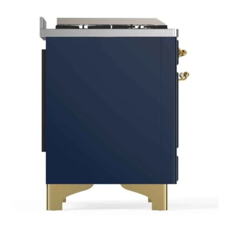 ILVE Majestic II 48" Dual Fuel Freestanding Range in Midnight Blue with Brass Trim, UM12FDNS3MBGLP