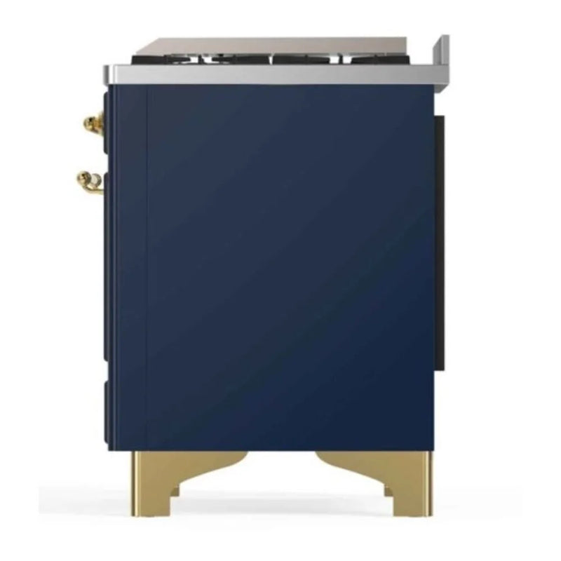 ILVE Majestic II 48" Dual Fuel Freestanding Range in Midnight Blue with Brass Trim, UM12FDNS3MBG