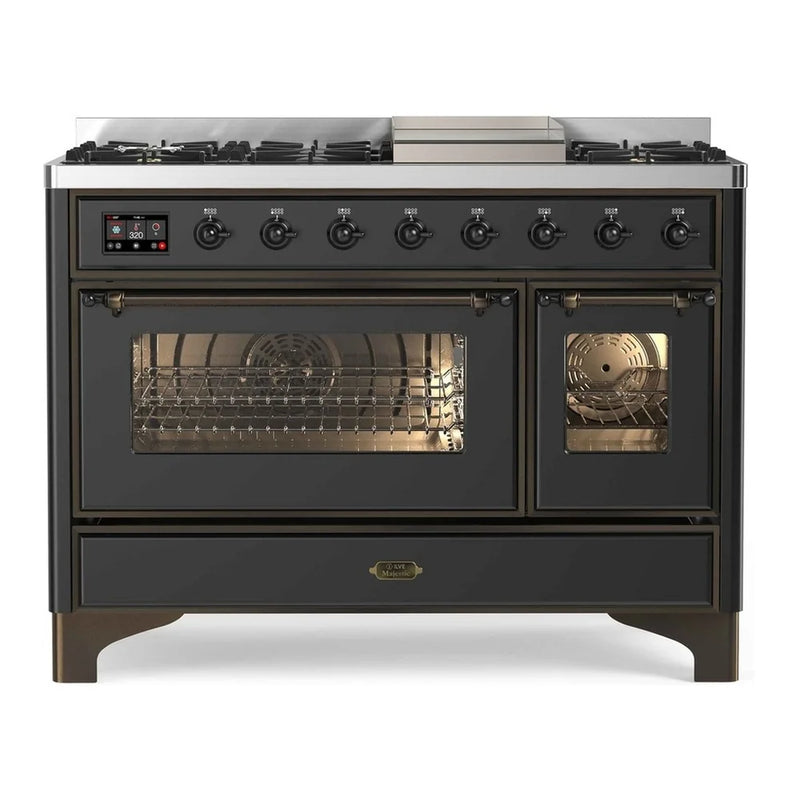 ILVE Majestic II 48" Dual Fuel Freestanding Range in Graphite Matte with Burnished Trim, UM12FDNS3MGB