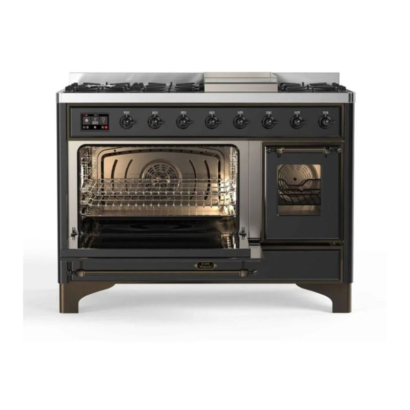 ILVE Majestic II 48" Dual Fuel Freestanding Range in Graphite Matte with Burnished Trim, UM12FDNS3MGB