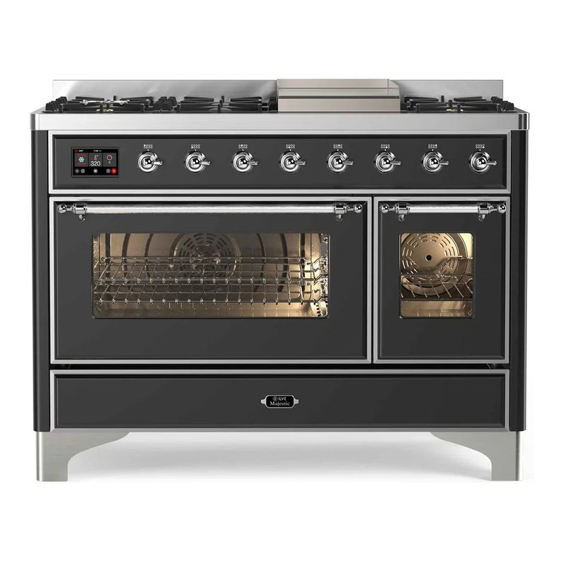 ILVE Majestic II 48" Dual Fuel Freestanding Range in Graphite Matte with Chrome Trim, UM12FDNS3MGC