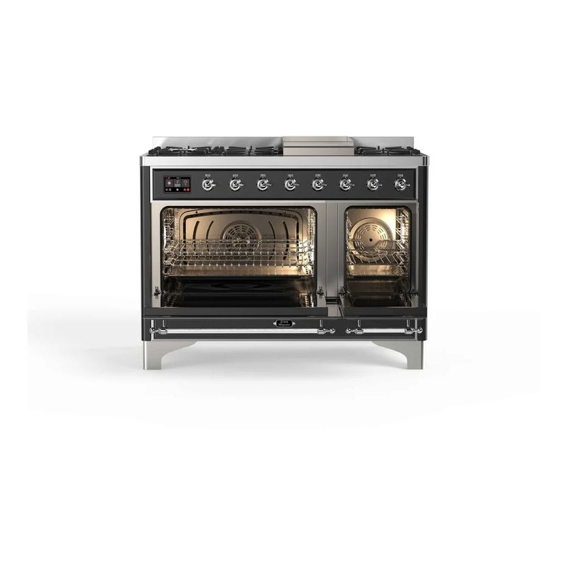 ILVE Majestic II 48" Dual Fuel Freestanding Range in Graphite Matte with Chrome Trim, UM12FDNS3MGC