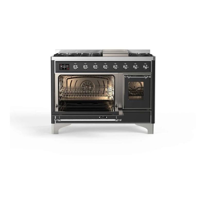 ILVE Majestic II 48" Dual Fuel Freestanding Range in Graphite Matte with Chrome Trim, UM12FDNS3MGC