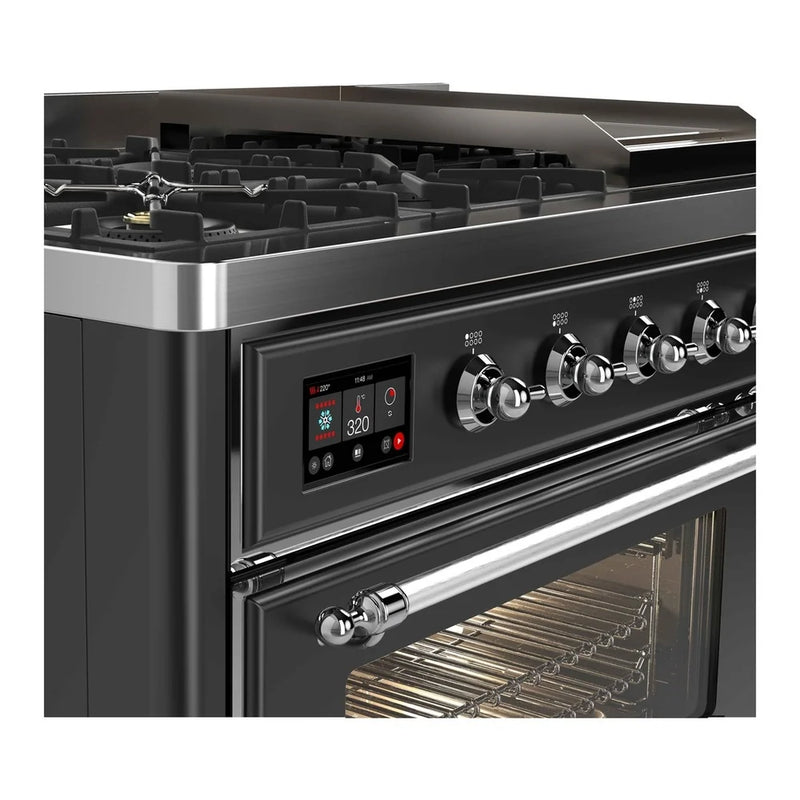 ILVE Majestic II 48" Dual Fuel Freestanding Range in Graphite Matte with Chrome Trim, UM12FDNS3MGC