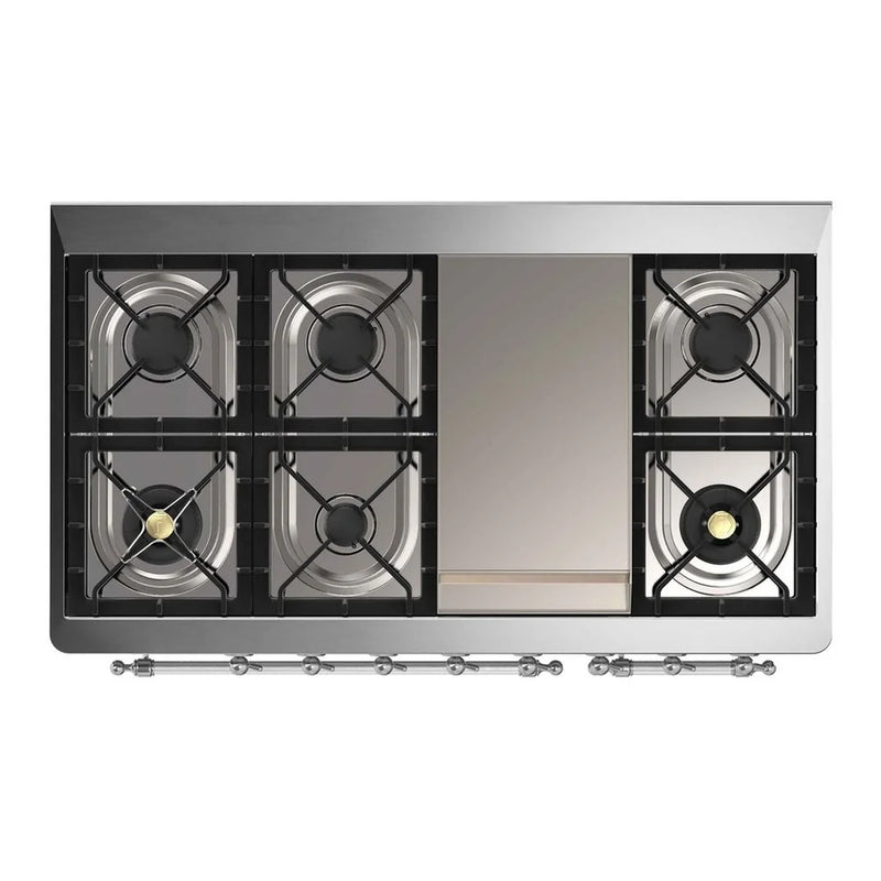 ILVE Majestic II 48" Dual Fuel Freestanding Range in Graphite Matte with Chrome Trim, UM12FDNS3MGC