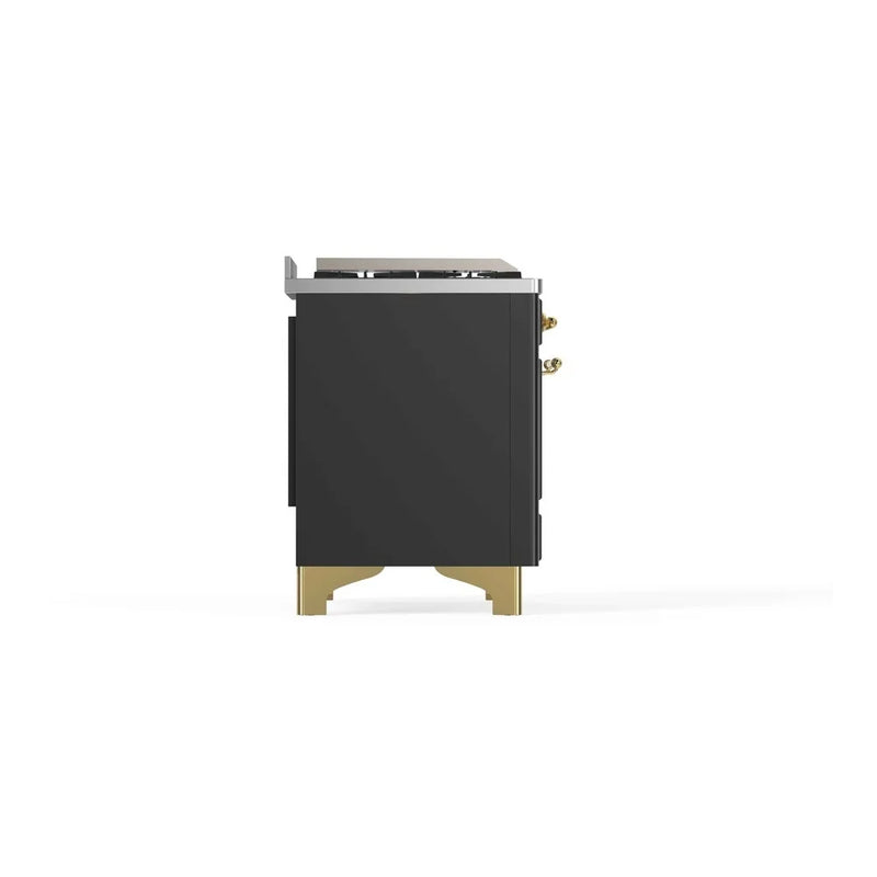 ILVE Majestic II 48" Dual Fuel Freestanding Range in Graphite Matte with Brass Trim, UM12FDNS3MGGLP