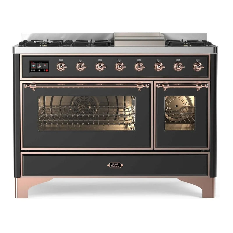 ILVE Majestic II 48" Dual Fuel Freestanding Range in Graphite Matte with Copper Trim, UM12FDNS3MGPLP