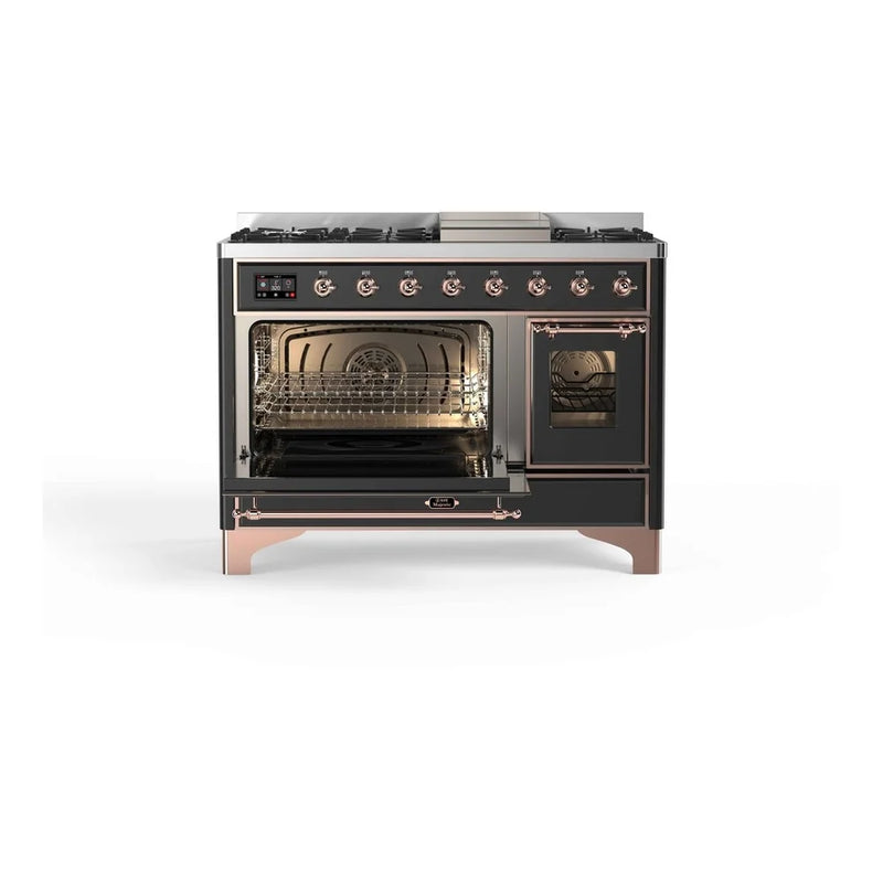 ILVE Majestic II 48" Dual Fuel Freestanding Range in Graphite Matte with Copper Trim, UM12FDNS3MGPLP