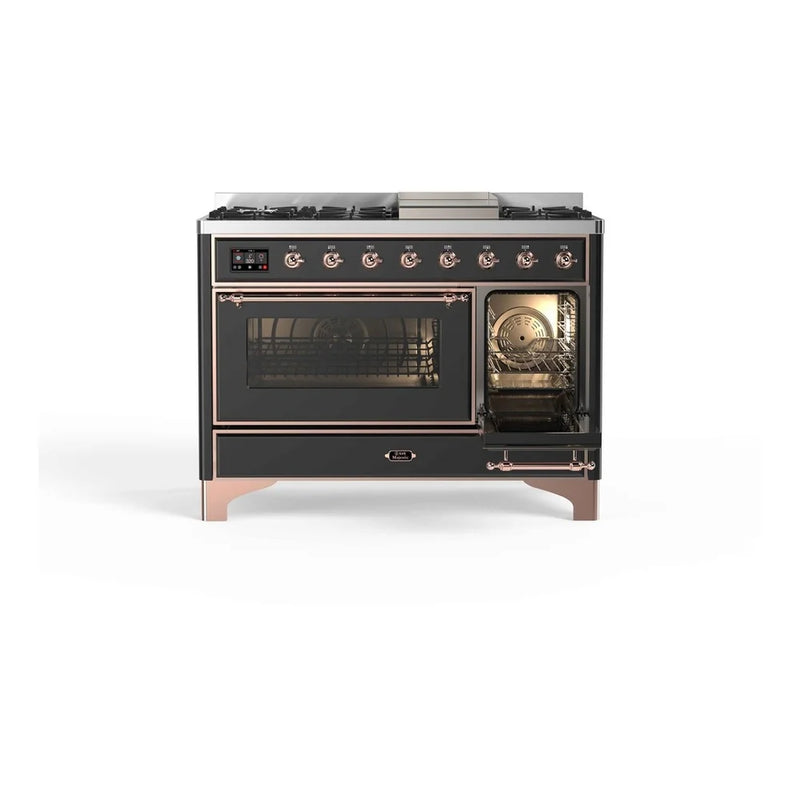 ILVE Majestic II 48" Dual Fuel Freestanding Range in Graphite Matte with Copper Trim, UM12FDNS3MGPLP