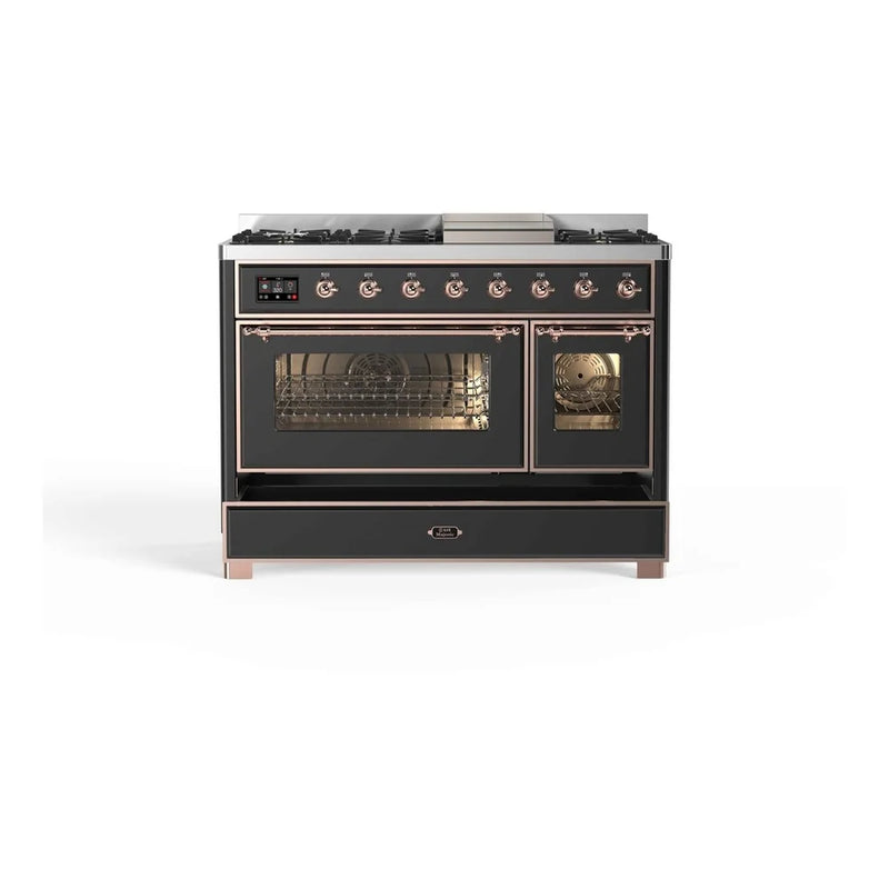 ILVE Majestic II 48" Dual Fuel Freestanding Range in Graphite Matte with Copper Trim, UM12FDNS3MGPLP