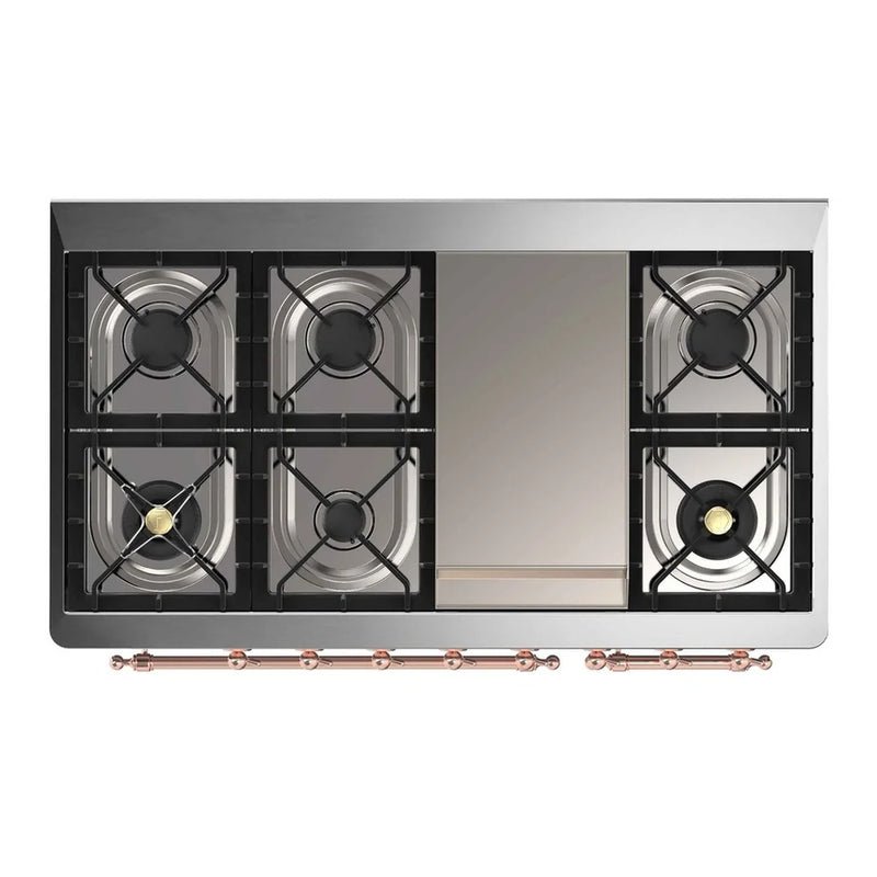 ILVE Majestic II 48" Dual Fuel Freestanding Range in Graphite Matte with Copper Trim, UM12FDNS3MGPLP