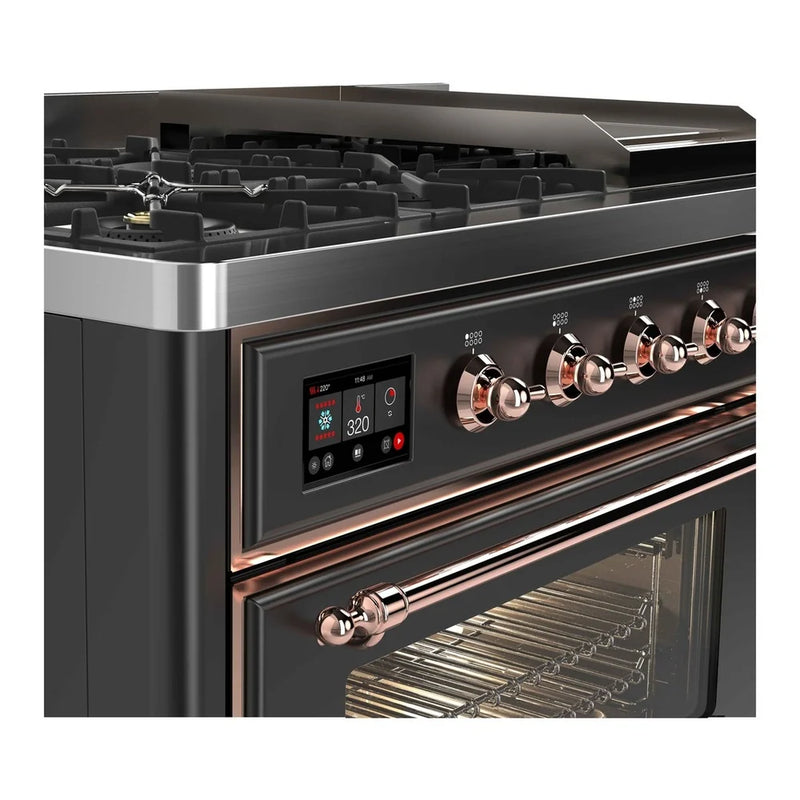 ILVE Majestic II 48" Dual Fuel Freestanding Range in Graphite Matte with Copper Trim, UM12FDNS3MGP