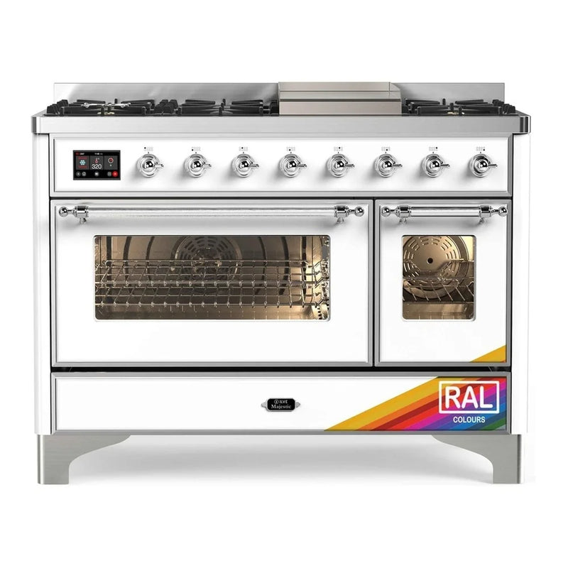 ILVE Majestic II 48" Dual Fuel Freestanding Range in RAL Color with Chrome Trim, UM12FDNS3RACLP