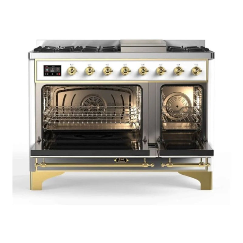 ILVE Majestic II 48" Dual Fuel Freestanding Range in RAL Color with Brass Trim, UM12FDNS3RAGLP