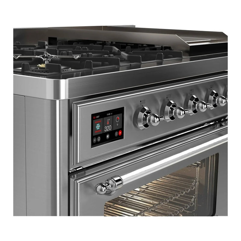 ILVE Majestic II 48" Dual Fuel Freestanding Range in Stainless Steel with Chrome Trim, UM12FDNS3SSCLP