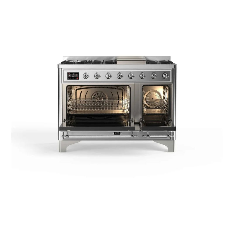 ILVE Majestic II 48" Dual Fuel Freestanding Range in Stainless Steel with Chrome Trim, UM12FDNS3SSC