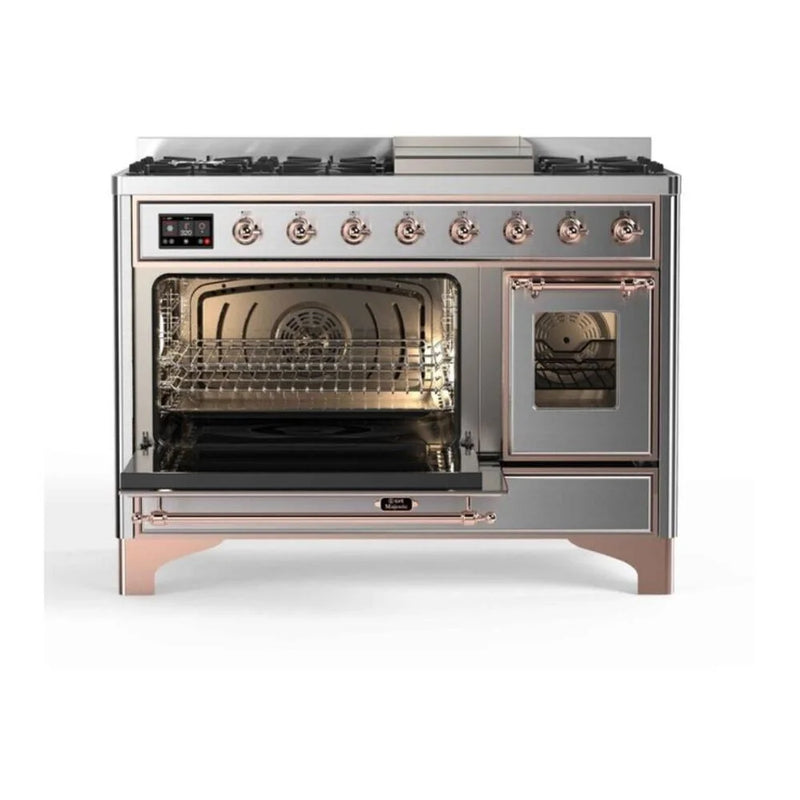 ILVE Majestic II 48" Dual Fuel Freestanding Range in Stainless Steel with Copper Trim, UM12FDNS3SSPLP