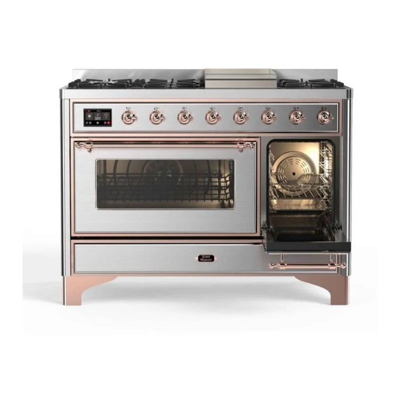 ILVE Majestic II 48" Dual Fuel Freestanding Range in Stainless Steel with Copper Trim, UM12FDNS3SSPLP