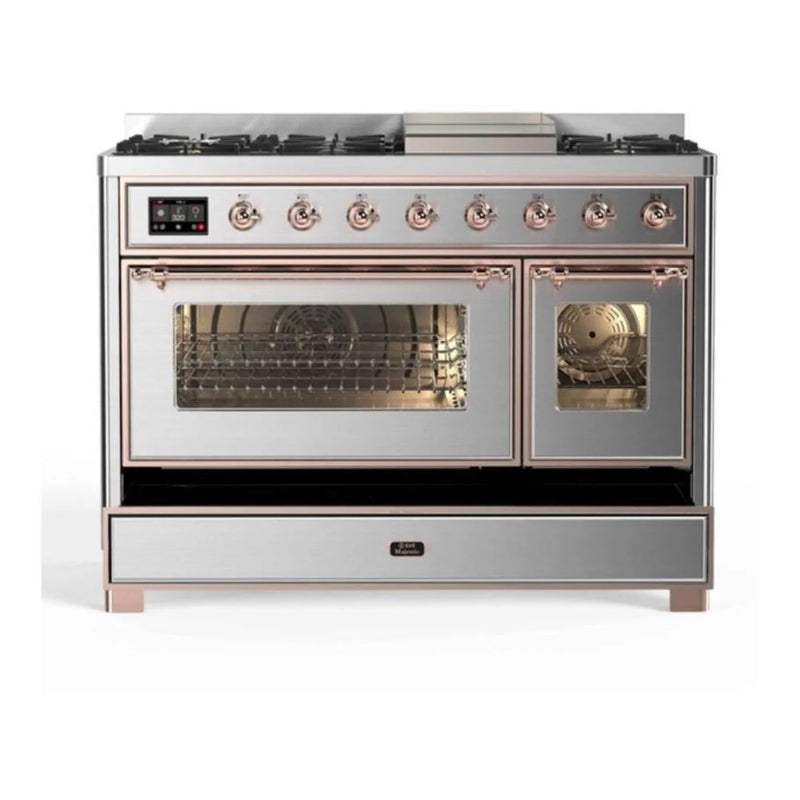 ILVE Majestic II 48" Dual Fuel Freestanding Range in Stainless Steel with Copper Trim, UM12FDNS3SSPLP