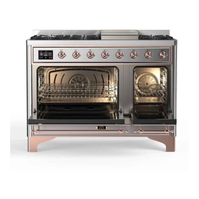 ILVE Majestic II 48" Dual Fuel Freestanding Range in Stainless Steel with Copper Trim, UM12FDNS3SSP